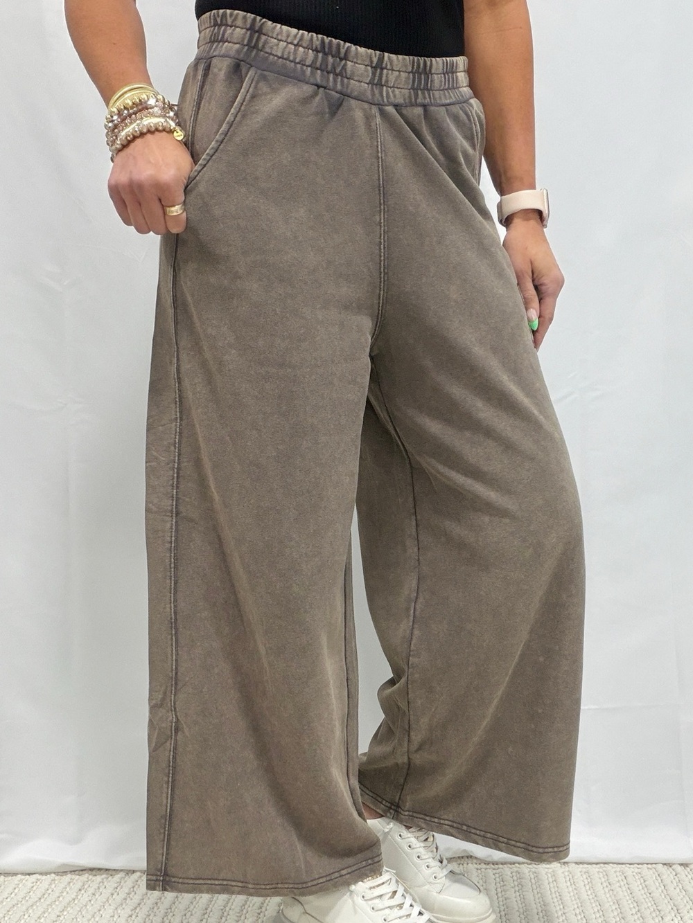 NWT🤎Easel Mineral Washed Terry Knit Pants Ash Small